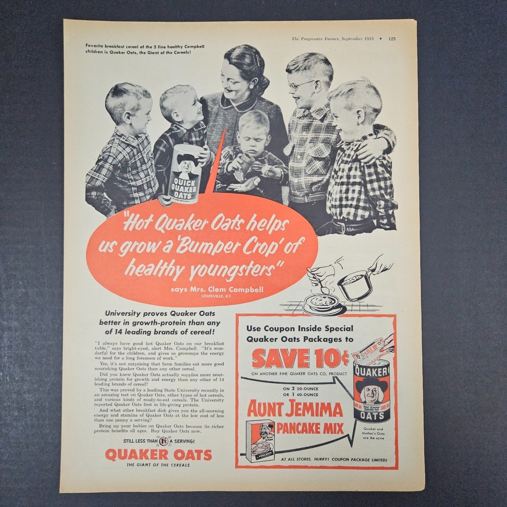 1953 Quick Quaker Oats Vintage Print Ad Mrs Clem Campbell Louisville KY Kitchen